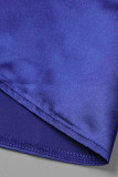 Deep Blue Fashion Casual Patchwork With Bow O Neck Long Sleeve Dresses