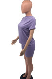 Purple Casual Solid Patchwork O Neck Short Sleeve Two Pieces