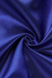 Deep Blue Fashion Casual Patchwork With Bow O Neck Long Sleeve Dresses