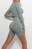 Gray Green Casual Sportswear Solid Patchwork O Neck Long Sleeve Two Pieces