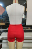 Red Casual Print Patchwork U Neck Sleeveless Two Pieces