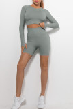 Gray Green Casual Sportswear Solid Patchwork O Neck Long Sleeve Two Pieces