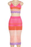 Purple Sexy Print Patchwork Spaghetti Strap Sleeveless Two Pieces