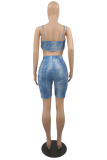 The cowboy blue Sexy Solid Patchwork Square Collar Sleeveless Two Pieces