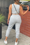 Light Blue Fashion Casual Solid Vests Pants U Neck Sleeveless Two Pieces