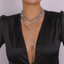 Silver Fashion Patchwork Rhinestone Necklaces