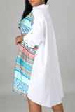 Red Fashion Casual Striped Print Patchwork Shirt Collar Shirt Dress