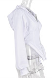 White Fashion Casual Solid Patchwork Asymmetrical Hooded Collar Outerwear