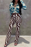 Brown Fashion Casual Patchwork Basic Regular High Waist Trousers