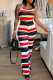 Multicolor Sexy Casual Striped Print Backless Halter Regular Jumpsuits