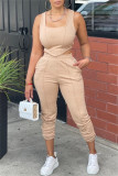 Light Blue Fashion Casual Solid Vests Pants U Neck Sleeveless Two Pieces