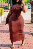 Orange Sexy Casual Print Basic U Neck Vest Dress