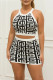 Black And White Sexy Casual Print Patchwork O Neck Sleeveless Two Pieces