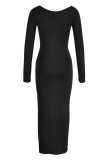 Pink Fashion Sexy Solid Hollowed Out Patchwork Square Collar Long Sleeve Dresses