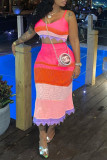 Purple Sexy Print Patchwork Spaghetti Strap Sleeveless Two Pieces