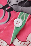 Red Fashion Casual Print Hollowed Out Backless Turndown Collar Tops