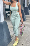 Light Blue Fashion Casual Solid Vests Pants U Neck Sleeveless Two Pieces