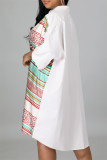 Red Fashion Casual Striped Print Patchwork Shirt Collar Shirt Dress