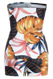 Cyan Sexy Print Patchwork Slit Strapless Sleeveless Two Pieces