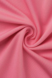 Pink Fashion Sexy Solid Hollowed Out Patchwork Square Collar Long Sleeve Dresses