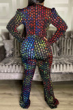 Multicolor Fashion Casual Print Patchwork V Neck Regular Jumpsuits