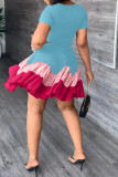Pink Fashion Casual Print Patchwork O Neck Short Sleeve Dress