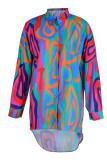 Colour Casual Print Patchwork Buckle Turndown Collar Shirt Dress Dresses