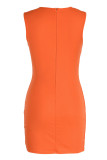 Blue Fashion Casual Solid Patchwork O Neck Sleeveless Dress