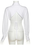 White Sexy Solid Patchwork Buckle Feathers Asymmetrical Turndown Collar Tops