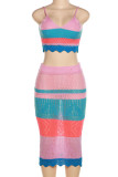 Purple Sexy Print Patchwork Spaghetti Strap Sleeveless Two Pieces