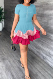 Pink Fashion Casual Print Patchwork O Neck Short Sleeve Dress