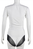 White Fashion Sexy Solid Patchwork See-through O Neck Short Sleeve Two Pieces