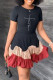 Black Fashion Casual Print Patchwork O Neck Short Sleeve Dress