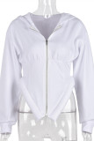 White Fashion Casual Solid Patchwork Asymmetrical Hooded Collar Outerwear