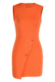 Blue Fashion Casual Solid Patchwork O Neck Sleeveless Dress