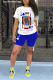 Royal blue Fashion Casual Print Plus Size Two Pieces