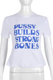 Blue Fashion Casual Letter Print Patchwork O Neck T-Shirts