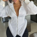 White Fashion Casual Solid Patchwork Asymmetrical Hooded Collar Outerwear