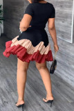 Pink Fashion Casual Print Patchwork O Neck Short Sleeve Dress