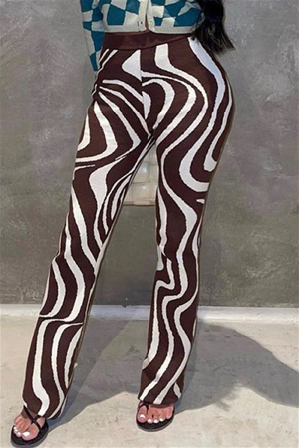 Brown Fashion Casual Patchwork Basic Regular High Waist Trousers