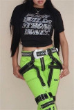 Black Fashion Casual Letter Hot Drilling Patchwork O Neck T-Shirts