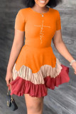 Pink Fashion Casual Print Patchwork O Neck Short Sleeve Dress
