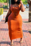 Orange Sexy Casual Print Basic U Neck Vest Dress