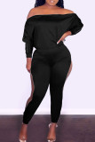 Purple Casual Solid Hollowed Out Patchwork Zipper Off the Shoulder Long Sleeve Two Pieces