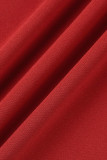 Red Fashion Casual Solid Basic V Neck Regular Jumpsuits