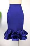Blue Elegant Solid Patchwork Flounce High Waist Straight Solid Color Bottoms