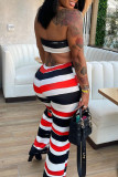 Multicolor Sexy Casual Striped Print Backless Halter Regular Jumpsuits