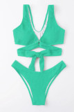 Mint green Sexy Solid Bandage Patchwork Swimwears