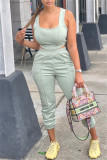 Light Blue Fashion Casual Solid Vests Pants U Neck Sleeveless Two Pieces