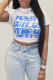 Blue Fashion Casual Letter Print Patchwork O Neck T-Shirts